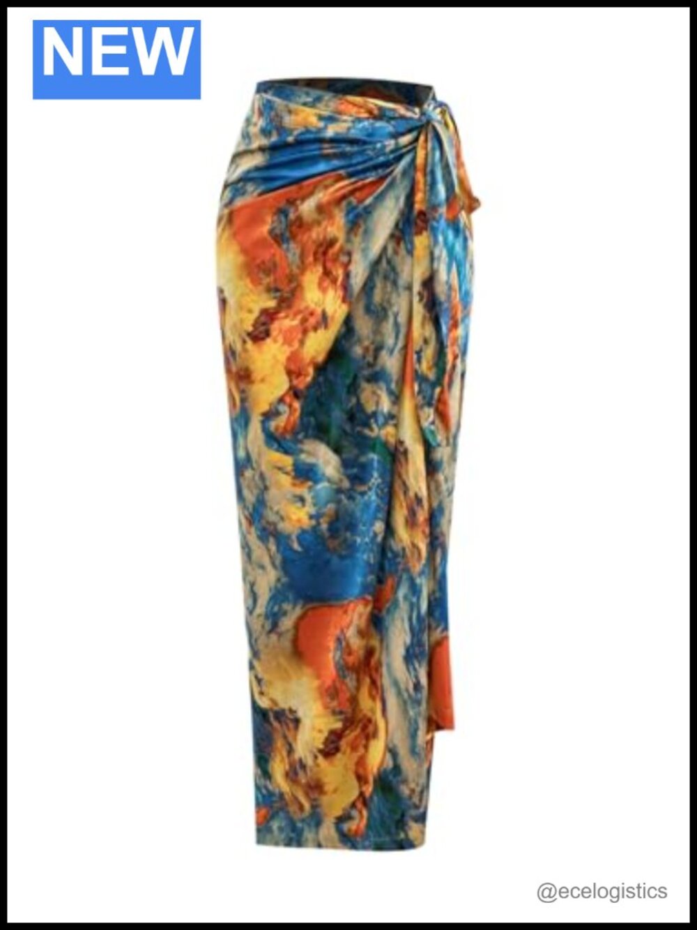 Womens Wrap Maxi Skirt Twisted Knot High Waist Abstract Print Casual Long Skirt